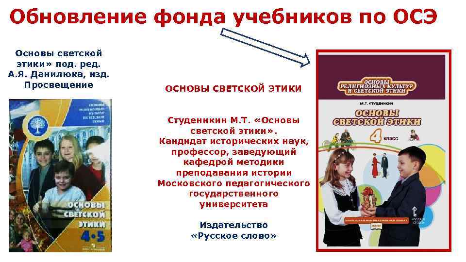 Обновление фонда учебников по ОСЭ Основы светской этики» под. ред. А. Я. Данилюка, изд.