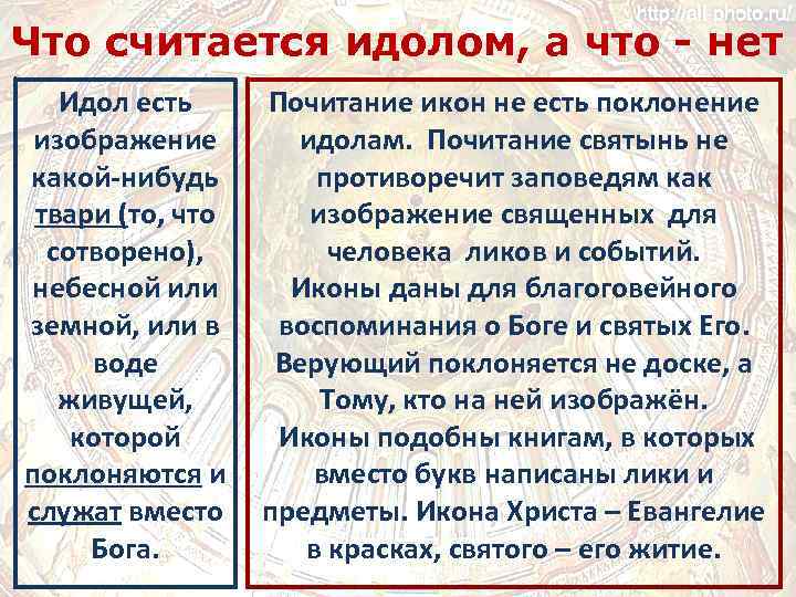 Что считается идолом, а что - нет Идол есть изображение какой-нибудь твари (то, что