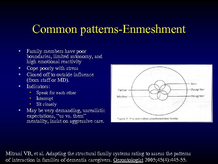 Common patterns-Enmeshment • Family members have poor • • boundaries, limited autonomy, and high