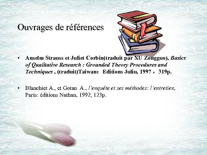 Ouvrages de références • Anselm Strauss et Juliet Corbin(traduit par XU Zongguo), Basics of