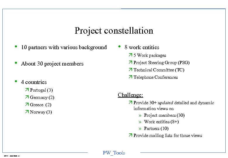 Project constellation • 10 partners with various background • 8 work entities ä 5