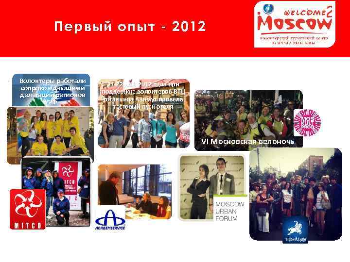 Первый опыт - 2012 • Волонтеры работали сопровождающими делегаций регионов РФ 21 -22 мая