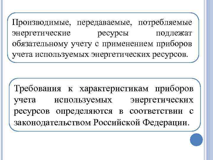 Производимые, передаваемые, потребляемые энергетические ресурсы подлежат обязательному учету с применением приборов учета используемых энергетических