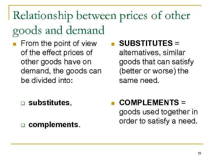 Relationship between prices of other goods and demand n From the point of view