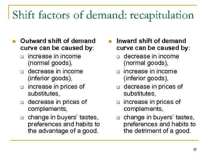 Shift factors of demand: recapitulation n Outward shift of demand curve can be caused