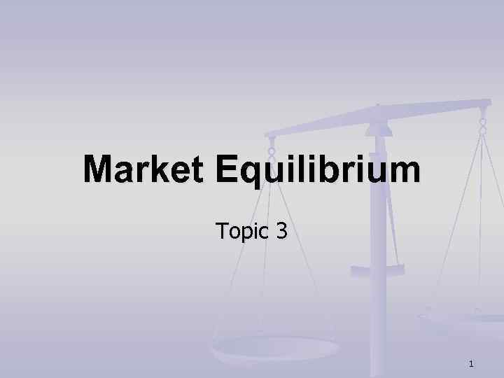 Market Equilibrium Topic 3 1 