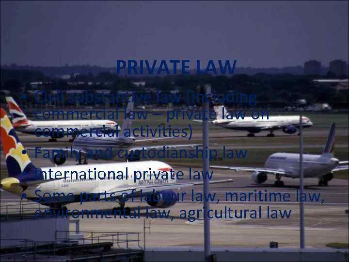 PRIVATE LAW • Civil substantive law (including commercial law – private law on commercial