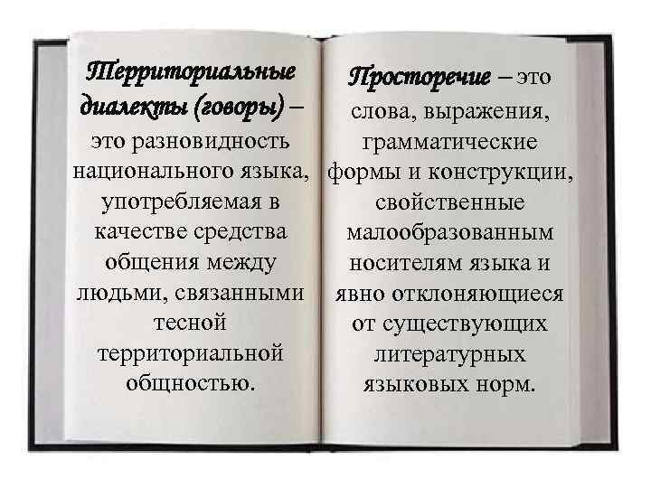 Территориальные диалекты (говоры) – Просторечие – это слова, выражения, это разновидность грамматические национального языка,