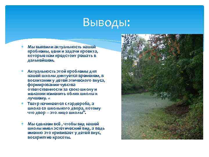 Выводы: Мы выявили актуальность нашей проблемы, цели и задачи проекта, которые нам предстоит решать