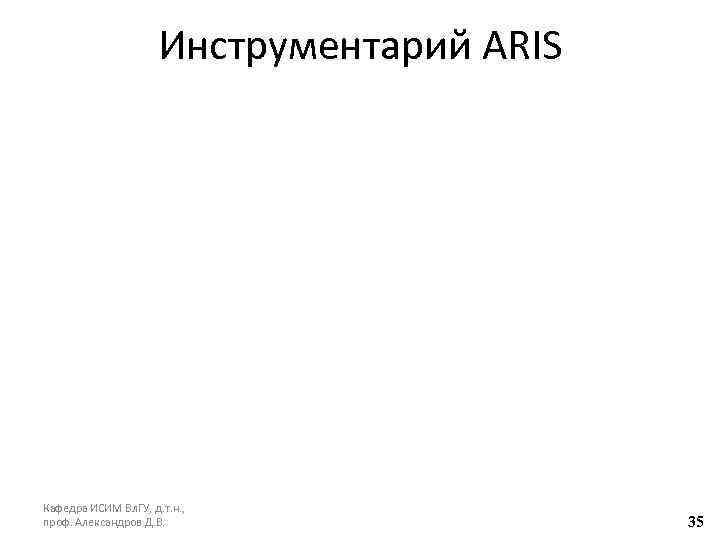 Инструментарий ARIS Кафедра ИСИМ Вл. ГУ, д. т. н. , проф. Александров Д. В.