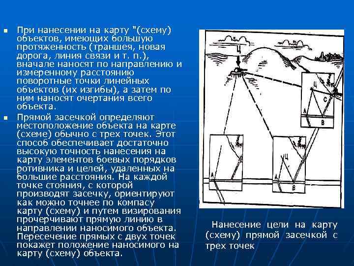 n n При нанесении на карту "(схему) объектов, имеющих большую протяженность (траншея, новая дорога,