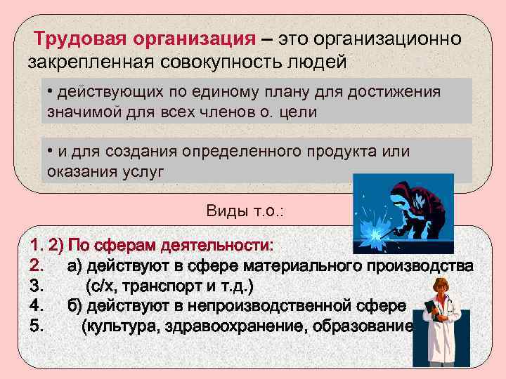 Организационно закрепленная совокупность людей действующих по единому плану для достижения значимой