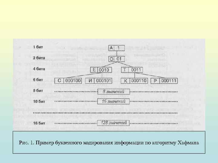Рис. 1. Пример буквенного кодирования информации по алгоритму Хафмана 