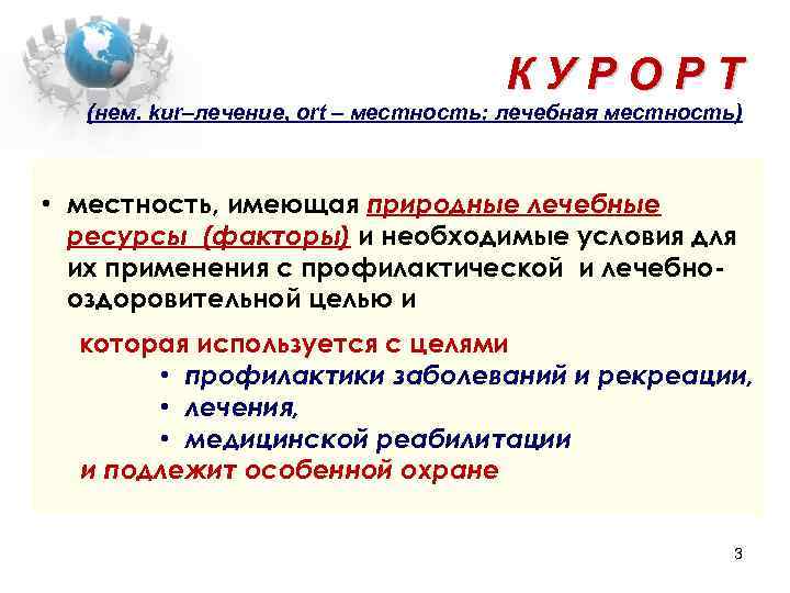 К У Р О Р Т (нем. kur–лечение, ort – местность; лечебная местность) •