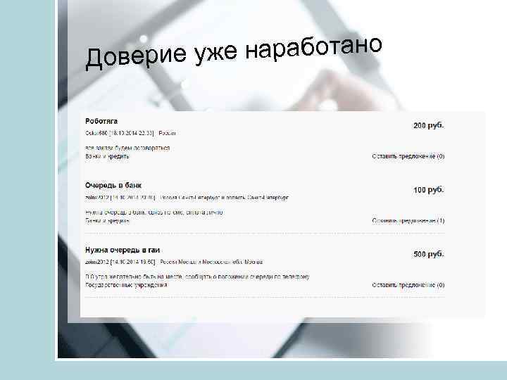 уже наработано Доверие 