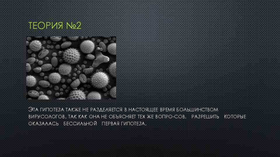 ТЕОРИЯ № 2 ЭТА ГИПОТЕЗА ТАКЖЕ НЕ РАЗДЕЛЯЕТСЯ В НАСТОЯЩЕЕ ВРЕМЯ БОЛЬШИНСТВОМ ВИРУСОЛОГОВ, ТАК