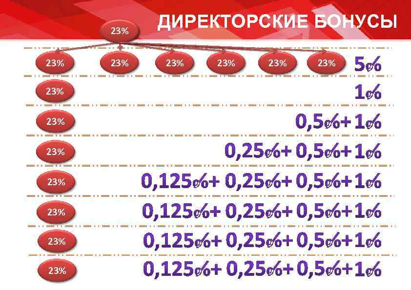 23% 23% 23% ДИРЕКТОРСКИЕ БОНУСЫ 23% 23% 