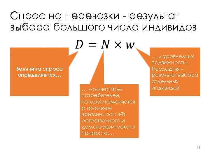 Спрос на перевозки - результат выбора большого числа индивидов • Величина спроса определяется… …