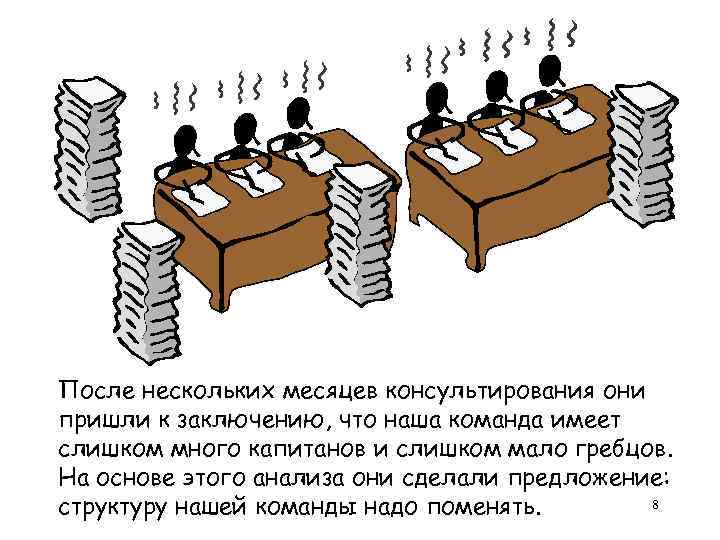 После нескольких месяцев консультирования они пришли к заключению, что наша команда имеет слишком много