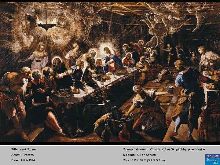 Title: Last Supper Source/ Museum: Church of San Giorgio Maggiore, Venice Artist: Tinoretto Medium: