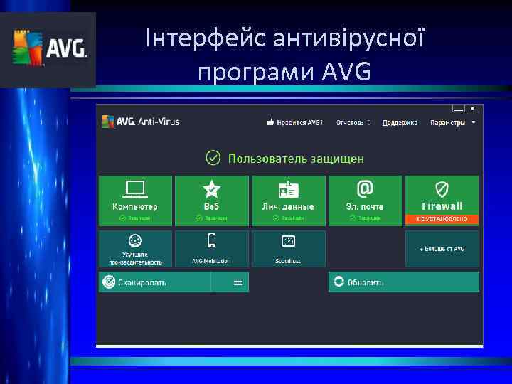 Інтерфейс антивірусної програми AVG 