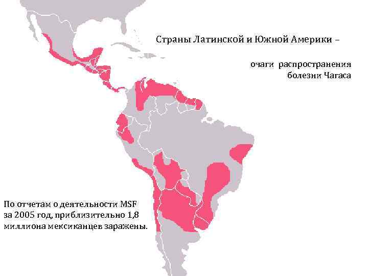 Страны Латинской и Южной Америки – очаги распространения болезни Чагаса По отчетам о деятельности