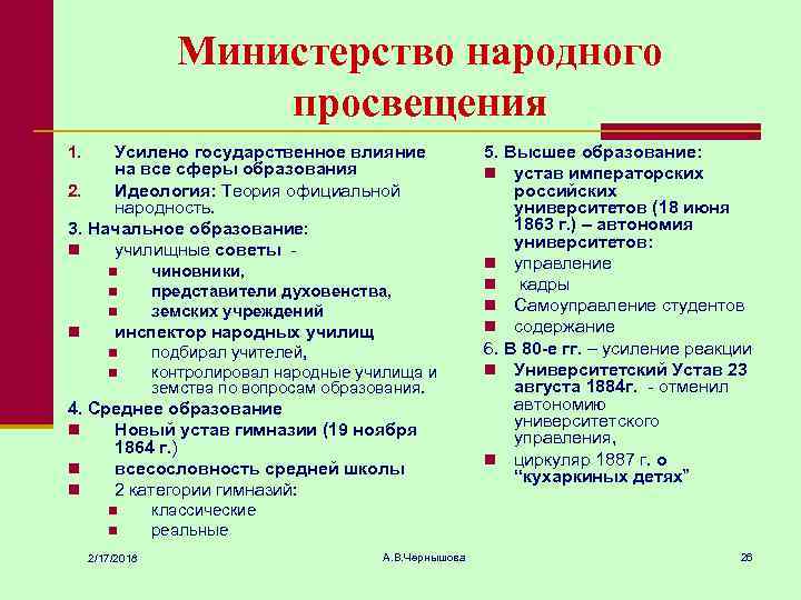 Министерство народного просвещения Усилено государственное влияние на все сферы образования 2. Идеология: Теория официальной