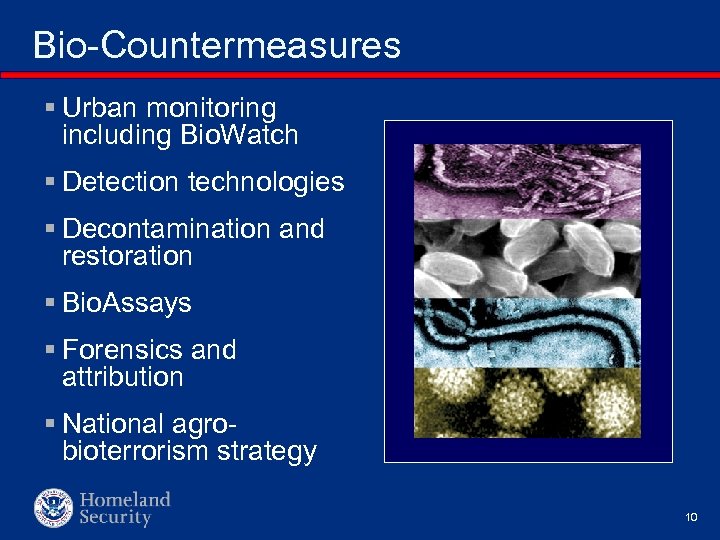 Bio-Countermeasures § Urban monitoring including Bio. Watch § Detection technologies § Decontamination and restoration
