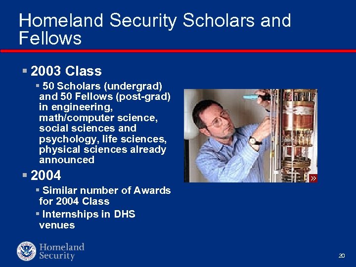 Homeland Security Scholars and Fellows § 2003 Class § 50 Scholars (undergrad) and 50