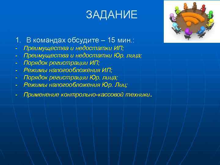 ЗАДАНИЕ 1. В командах обсудите – 15 мин. : - Преимущества и недостатки ИП;
