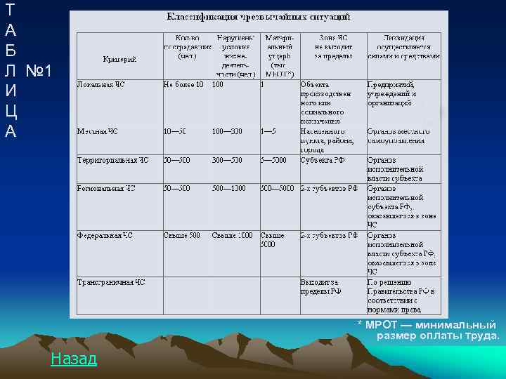 Т А Б Л № 1 И Ц А * МРОТ — минимальный размер