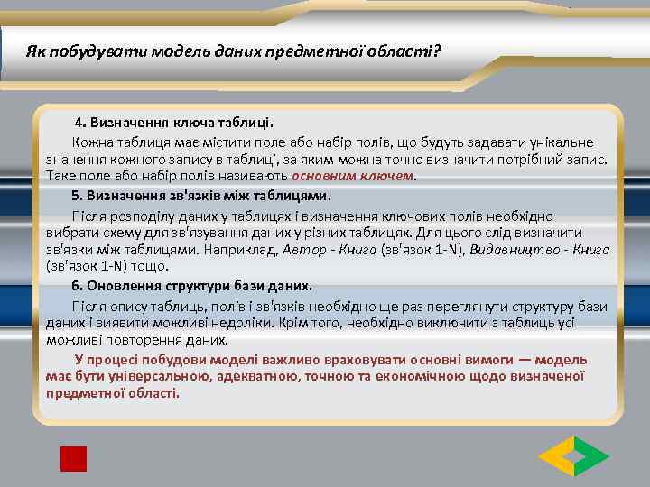 Як побудувати модель даних предметної області? 4. Визначення ключа таблиці. Кожна таблиця має містити