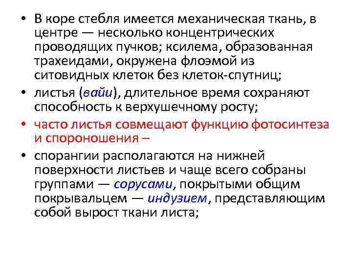  • В коре стебля имеется механическая ткань, в центре — несколько концентрических проводящих