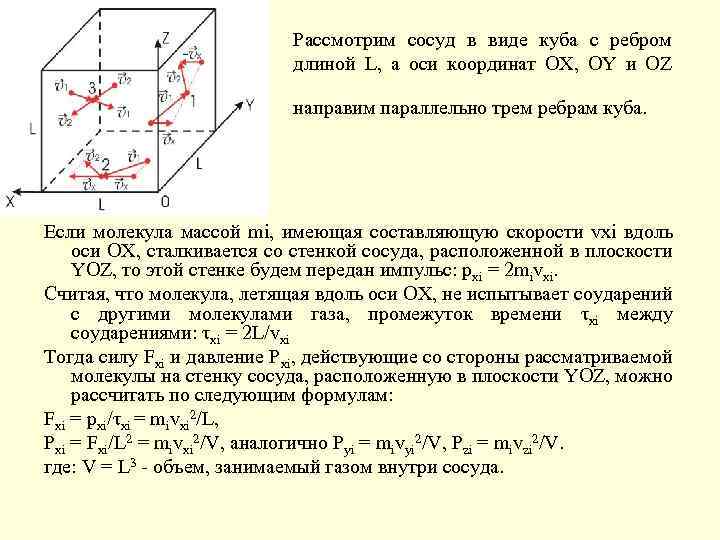 Рассмотрим сосуд в виде куба с ребром длиной L, а оси координат OX, OY