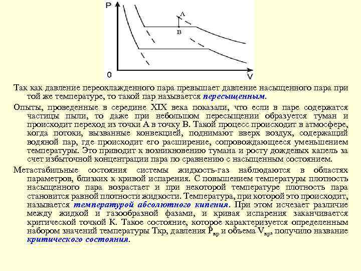 Так как давление переохлажденного пара превышает давление насыщенного пара при той же температуре, то