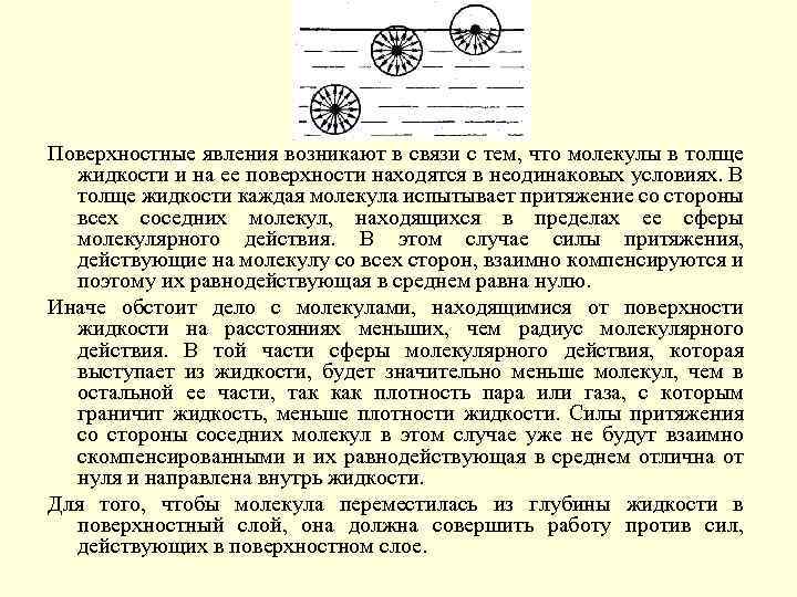 Поверхностные явления возникают в связи с тем, что молекулы в толще жидкости и на