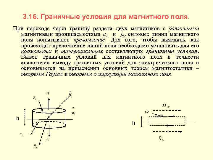 3. 16. Граничные условия для магнитного поля. При переходе через границу раздела двух магнетиков
