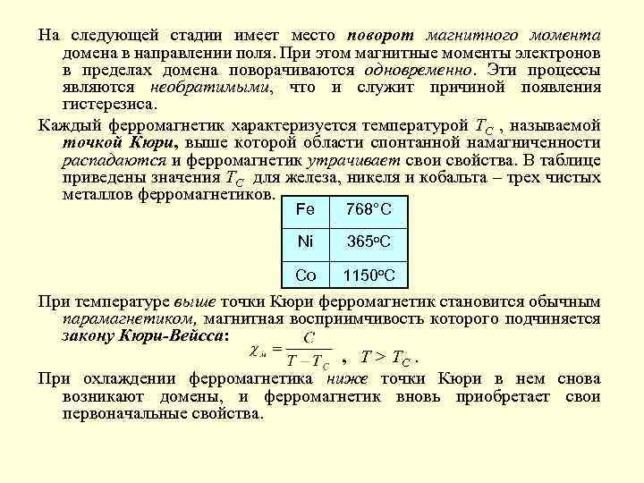 На следующей стадии имеет место поворот магнитного момента домена в направлении поля. При этом