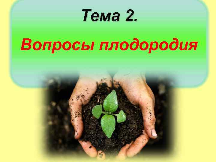 Тема 2. Вопросы плодородия 