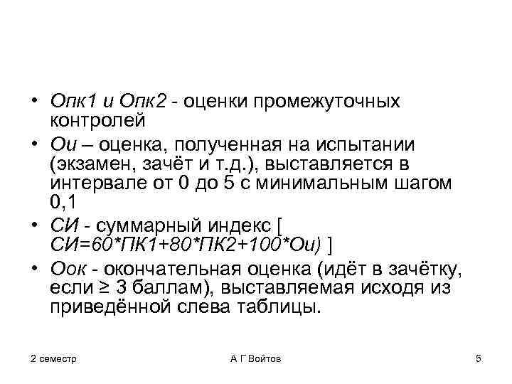  • Опк 1 и Опк 2 - оценки промежуточных контролей • Ои –