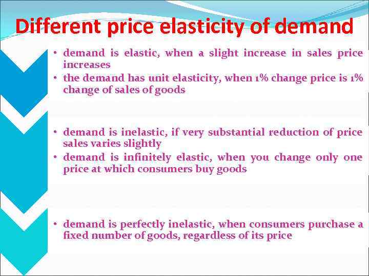 Different price elasticity of demand • demand is elastic, when a slight increase in