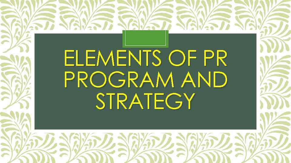 ELEMENTS OF PR PROGRAM AND STRATEGY 