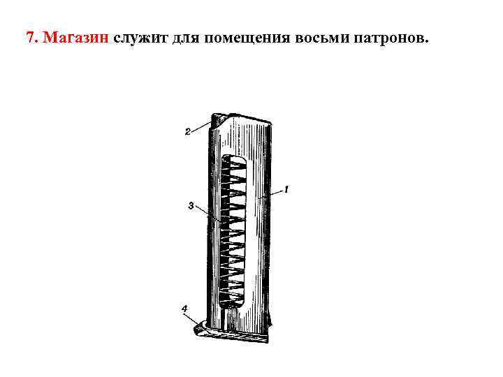 7. Магазин служит для помещения восьми патронов. 