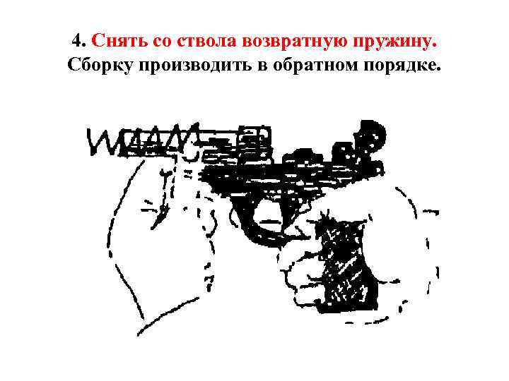 4. Снять со ствола возвратную пружину. Сборку производить в обратном порядке. 