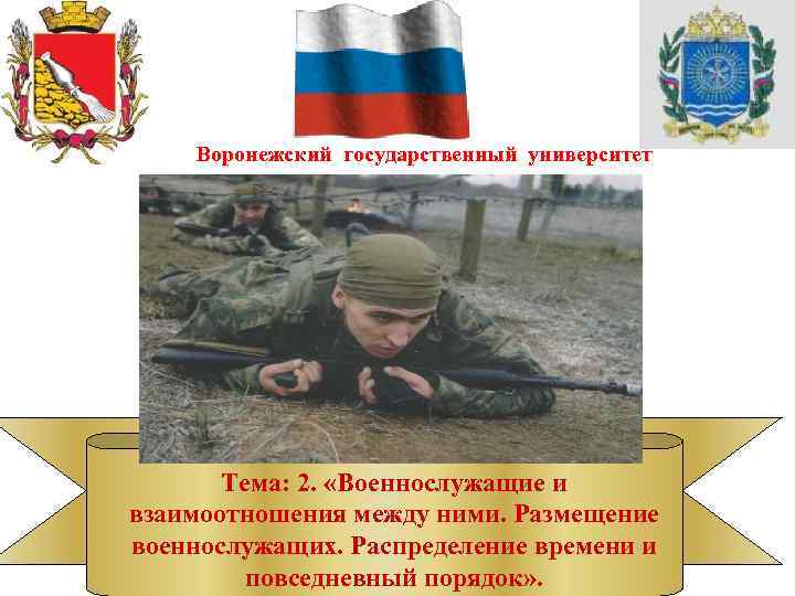 Воронежский государственный университет Тема: 2. «Военнослужащие и взаимоотношения между ними. Размещение военнослужащих. Распределение времени