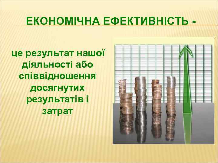 ЕКОНОМІЧНА ЕФЕКТИВНІСТЬ це результат нашої діяльності або співвідношення досягнутих результатів і затрат 