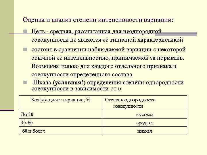 Анализ степень. Характеристика интенсивности вариации. Однородная и неоднородная совокупность. Однородность и неоднородность совокупности. Показатели размера и интенсивности вариации.