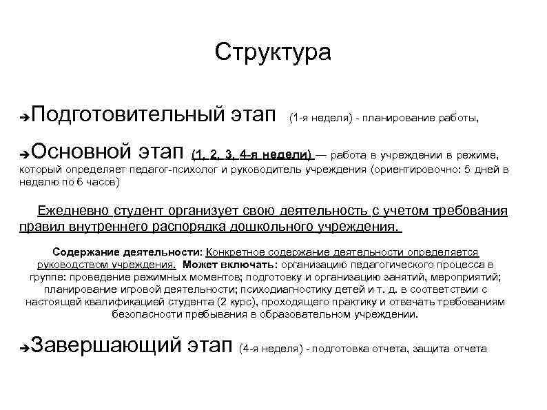 Структура Подготовительный этап (1 -я неделя) - планирование работы, Основной этап (1, 2, 3,