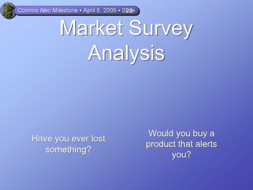 Commo Neo Milestone • April 5, 2005 • Slide 25 Market Survey Analysis Have