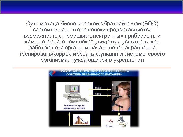 Суть метода биологической обратной связи (БОС) состоит в том, что человеку предоставляется возможность с